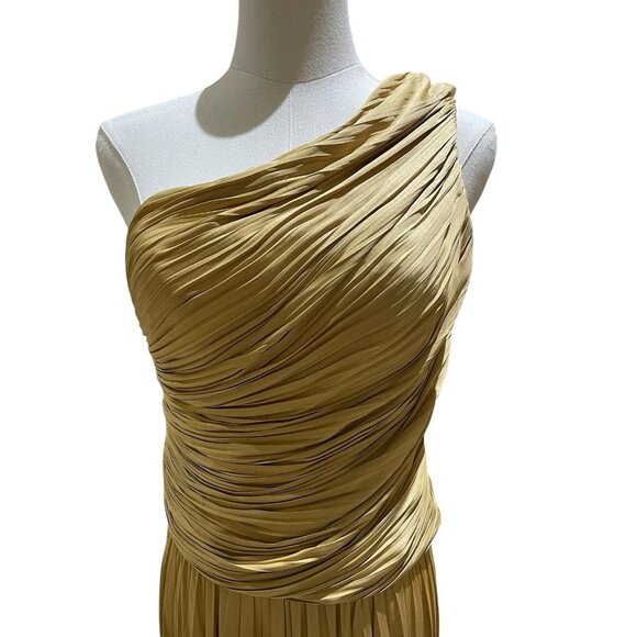 Joie Gold Set Pleated Midi Skirt + One Shoulder Smocked Top Sz M NWT - Picture 4 of 15